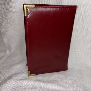 Vintage Trifold Cranberry Leather Address Card Slot Note Binder Gold Accents